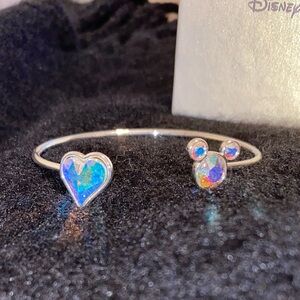 Disney Bangle Bracelet with Crystal Mickey & Crystal Heart, Never Worn!